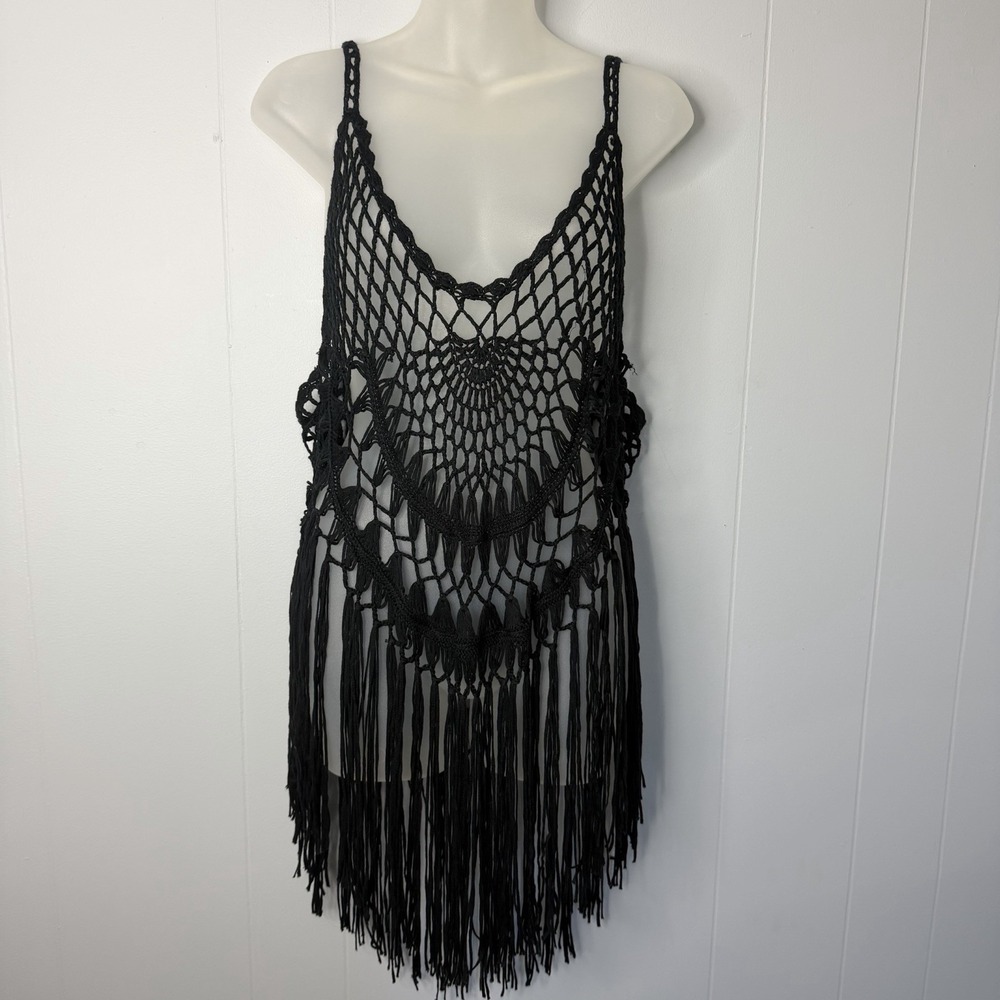 Women Unbranded black crochet Top Dress No Size Beach Cover Up Hippie Festival